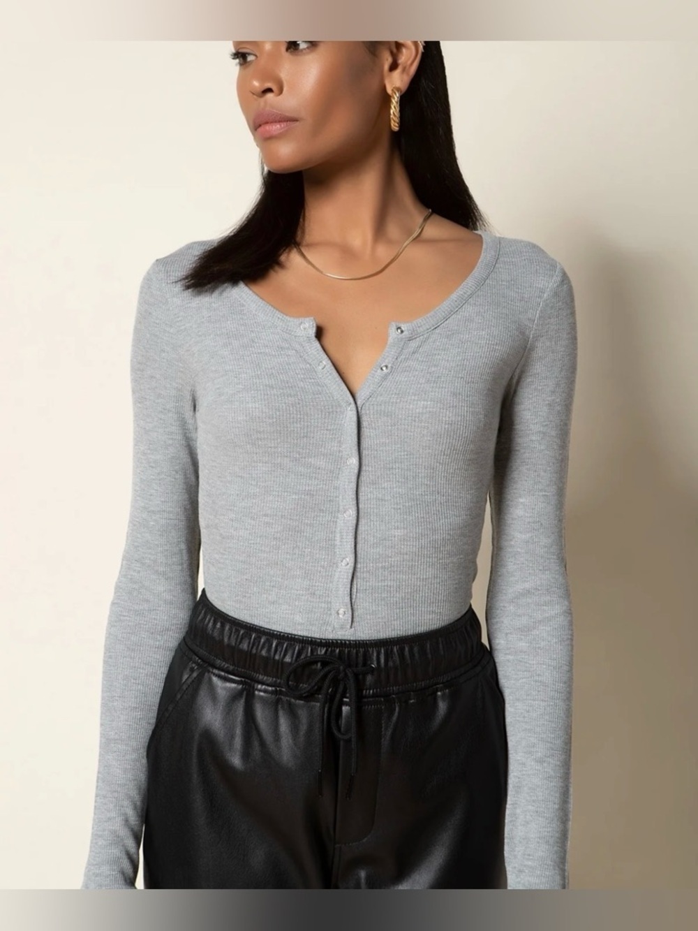 Tart Jenna Bodysuit Large Cali Chic Gray Thermal Jersey Snap-Front Long Sleeve